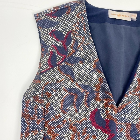 Tory Burch Calico‎ Pixelated Blue Neutral V-Neck Floral Fit n’ Flare Dress Sz XS - Picture 11 of 11